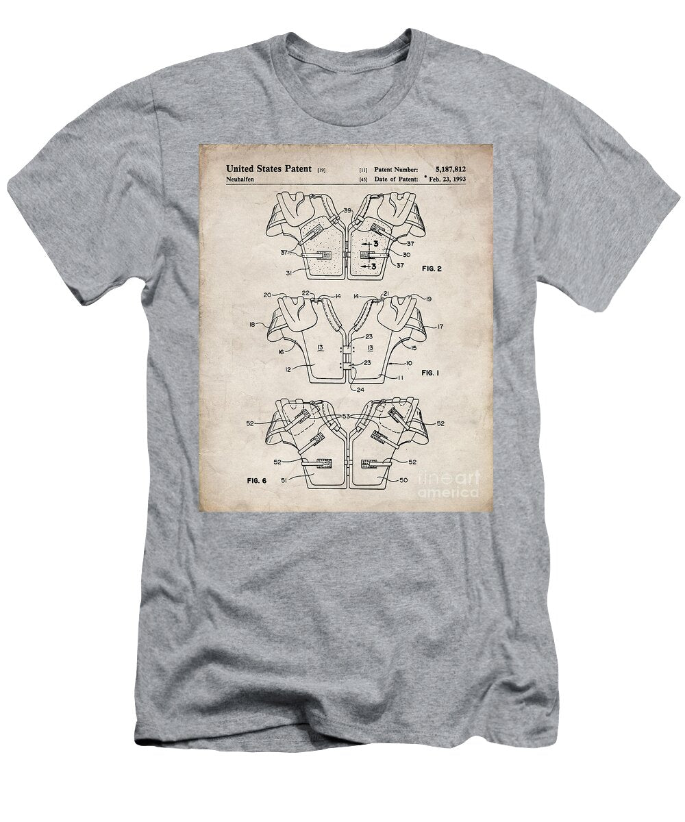 Football Pads Patent American Football Art Antique Vintage Patent Press T-Shirt
