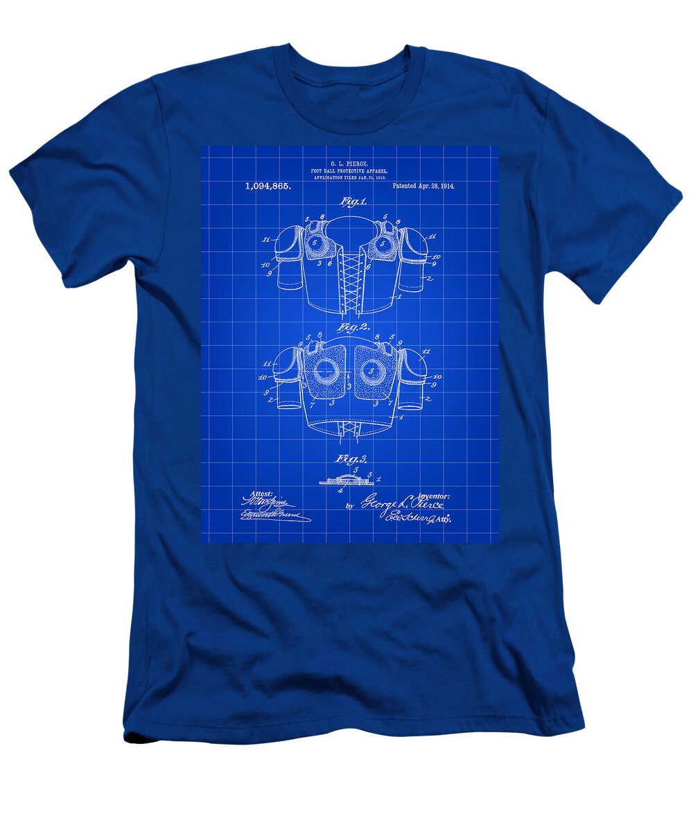 Football Shoulder Pads Patent 1913 Blue Stephen Younts T-Shirt