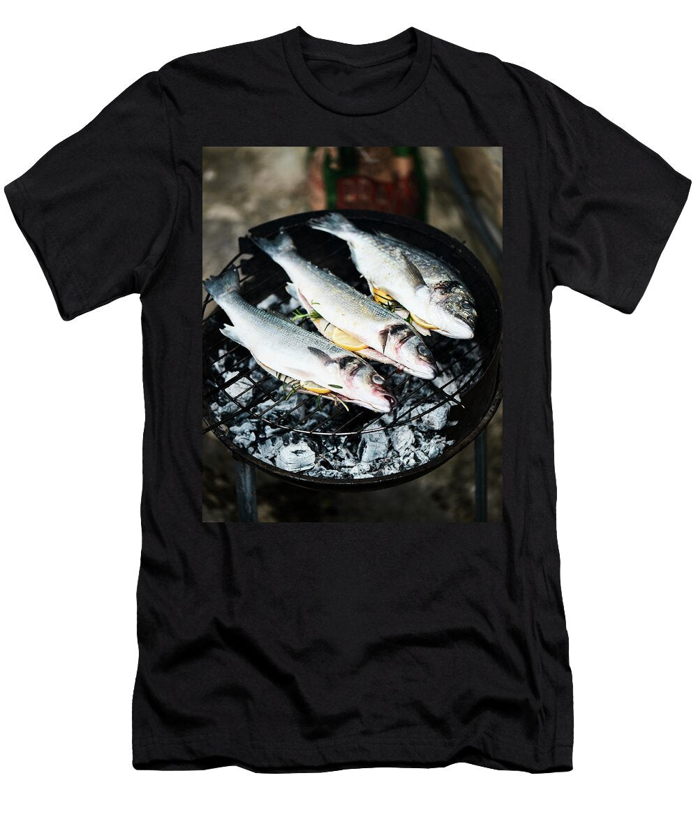 Fresh Fish on a Barbecue Garnished with Lemon and Rosemary Miha Lorencak T-Shirt