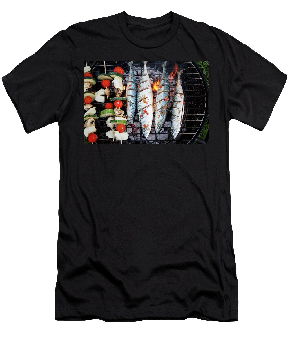 Fresh Mackerel and Vegetable Kebabs on Bbq Kirstie Young T-Shirt