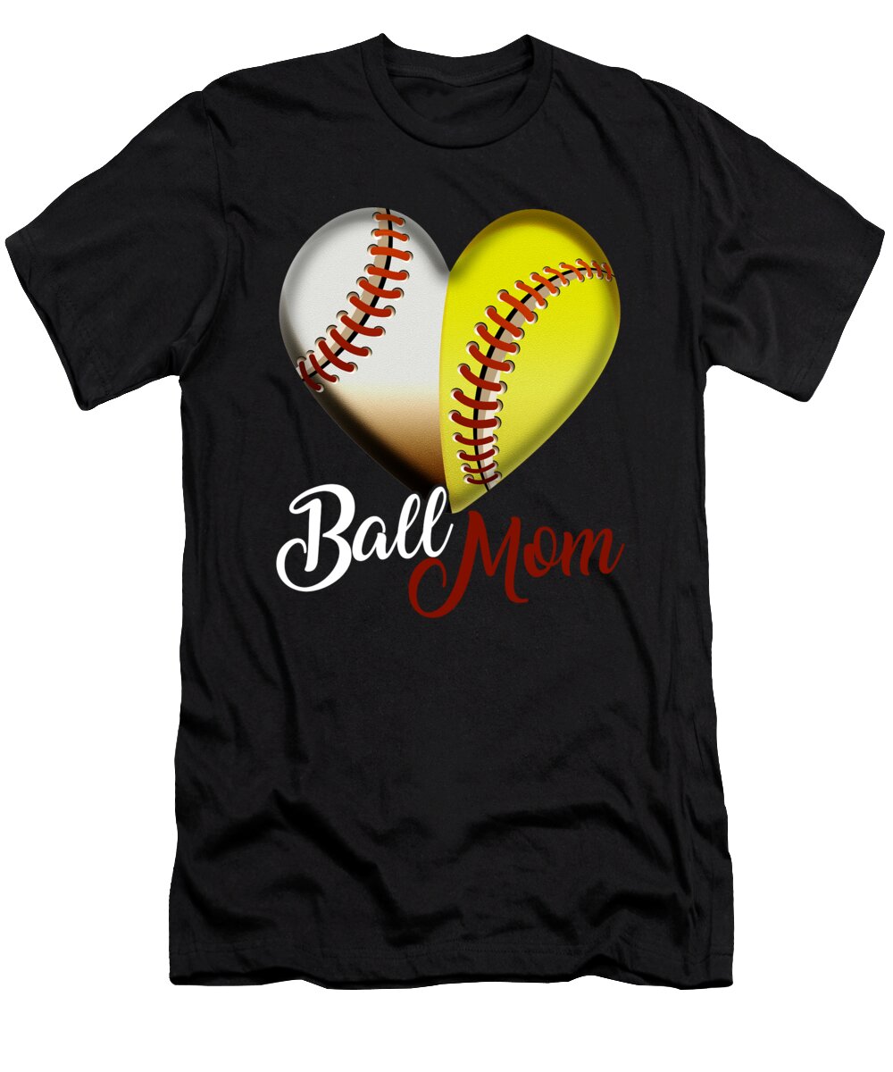 Funny Ball Mom Heart Design Gift for Baseball Players Art Frikiland T-Shirt