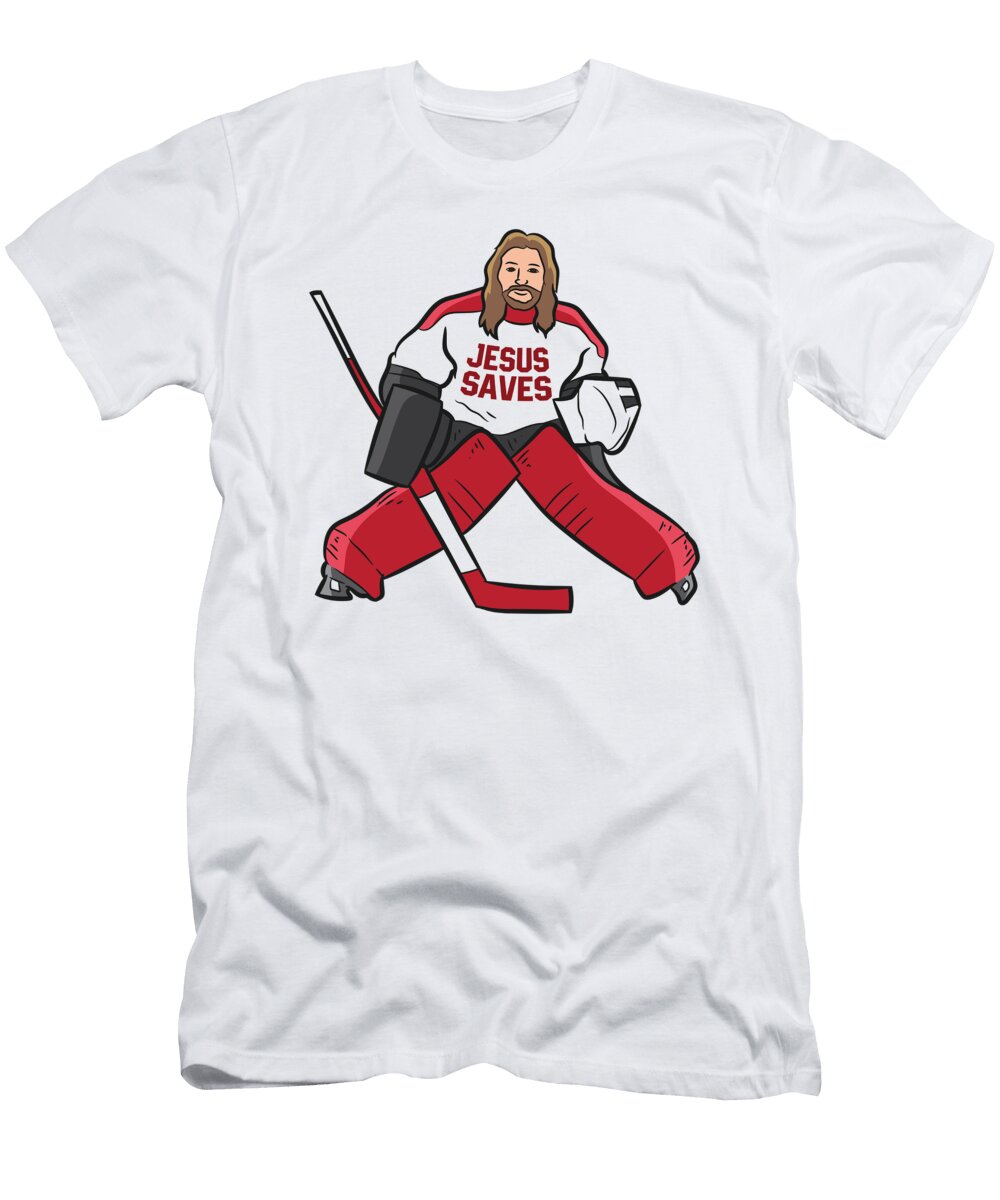 Funny Hockey Jesus Saves Hockey Goalie Eq Designs T-Shirt