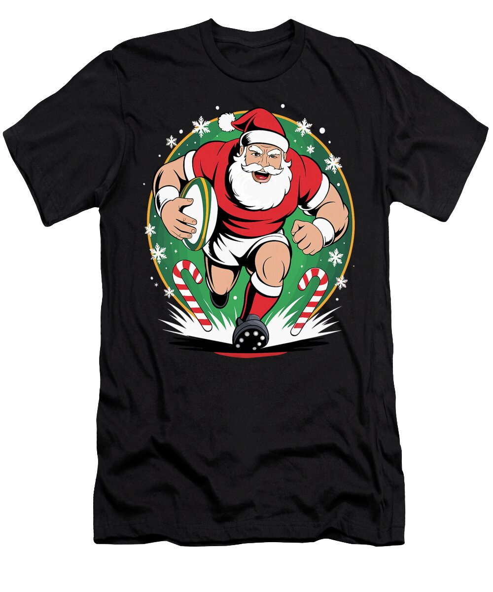 Funny Santa Claus Playing Rugby Christmas Sports Sophie Eleanor T-Shirt