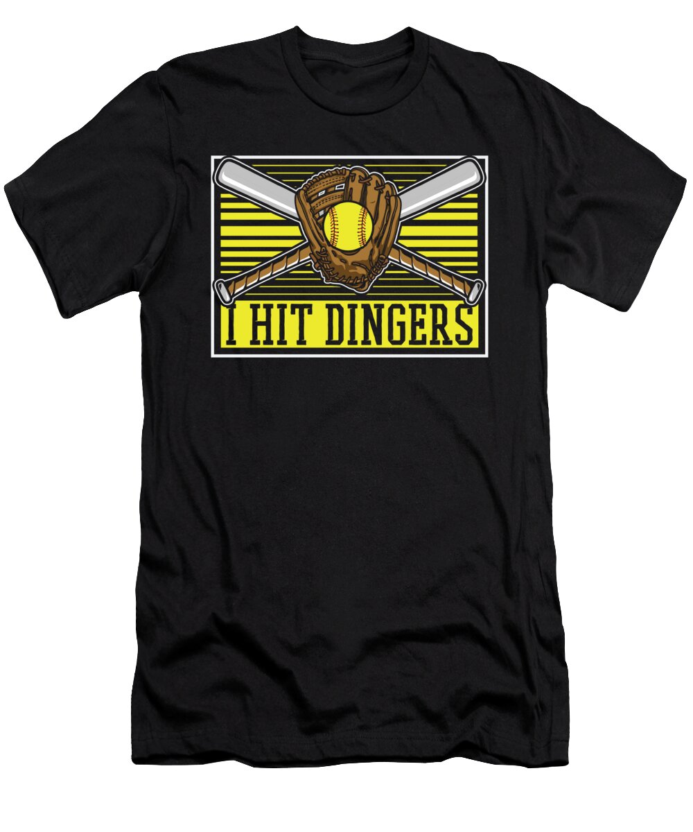 Funny Softball Batter Catcher Pitcher I Hit Dingers Crazy Squirrel T-Shirt