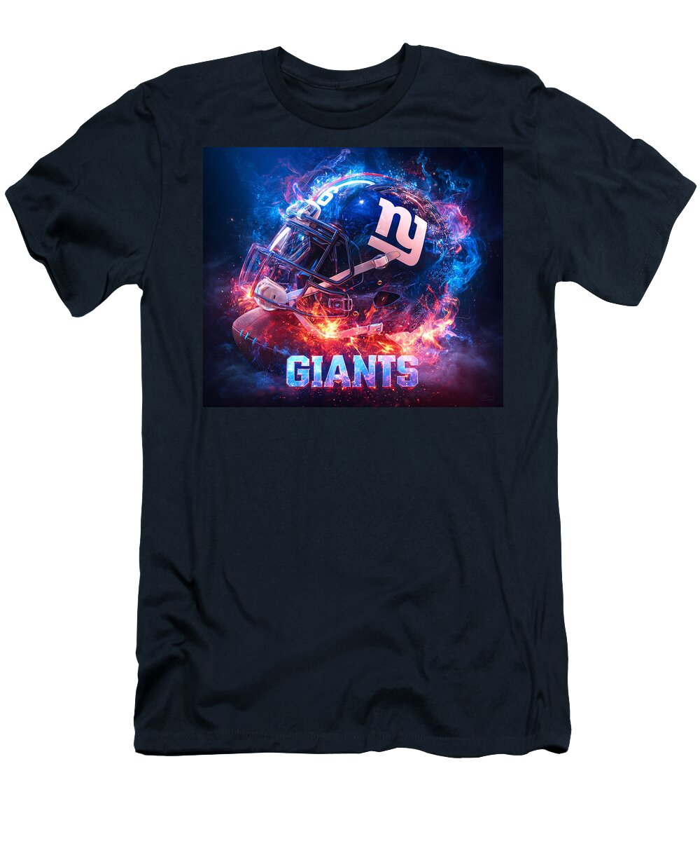 Giants Helmet in Flames Kevin Walker and Pixel Reverie T-Shirt