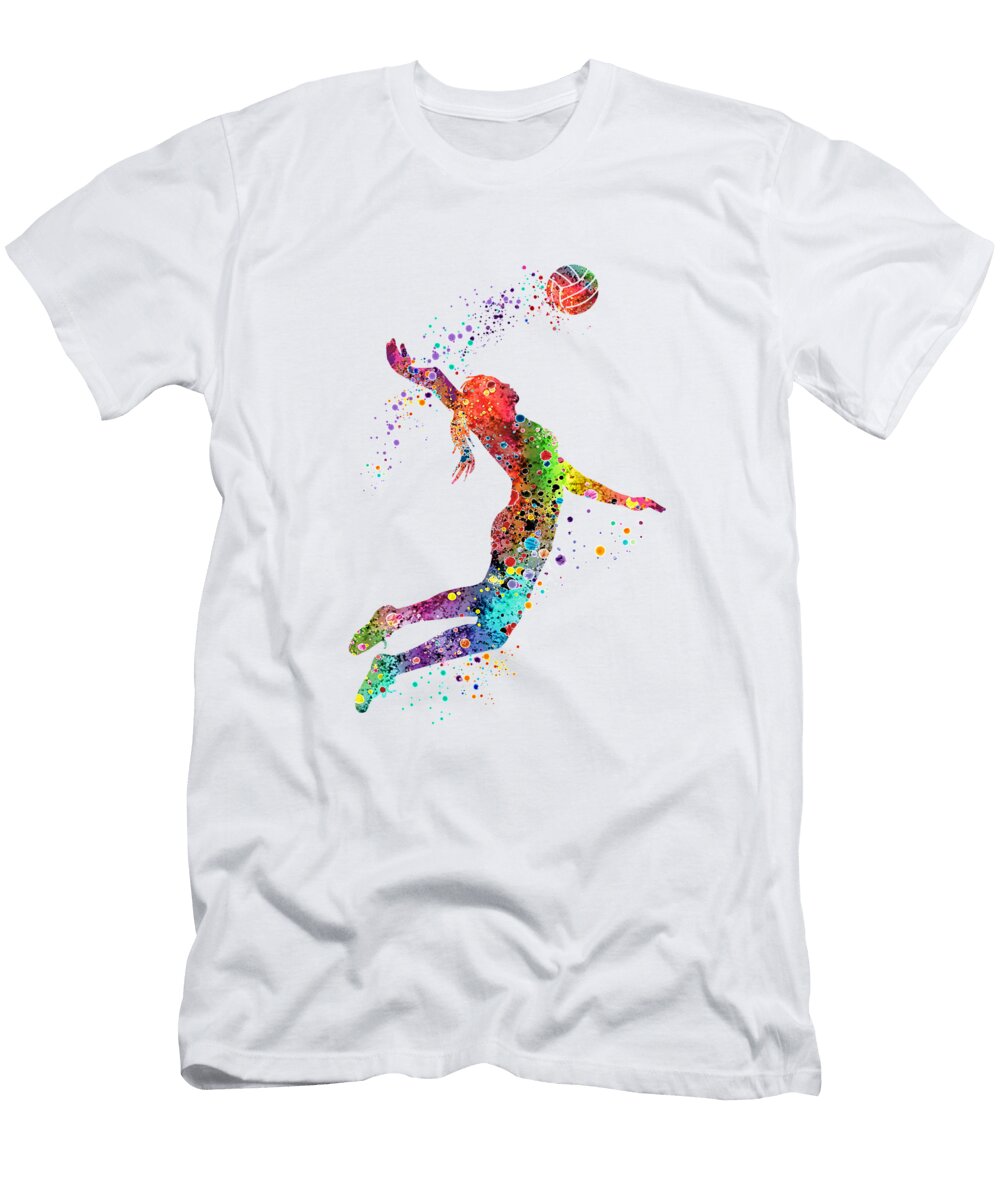 Girl Volleyball Bounce Art Colorful Watercolor Gift Sports Art Gift for Her White Lotus T-Shirt