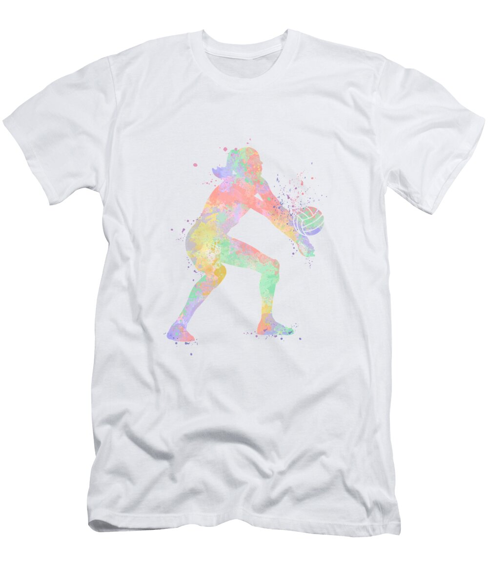 Girl Volleyball Libero Player Colorful Watercolor Sport Gift White Lotus T-Shirt