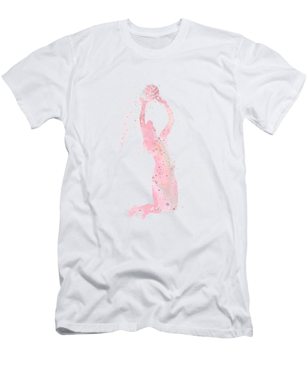 Girl Volleyball Player Setter Colorful Pink Watercolor Sport Gift White Lotus T-Shirt