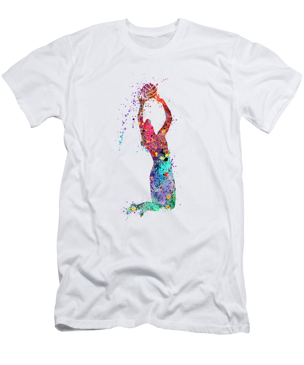Girl Volleyball Setter Colorful Watercolor Art White Lotus T-Shirt