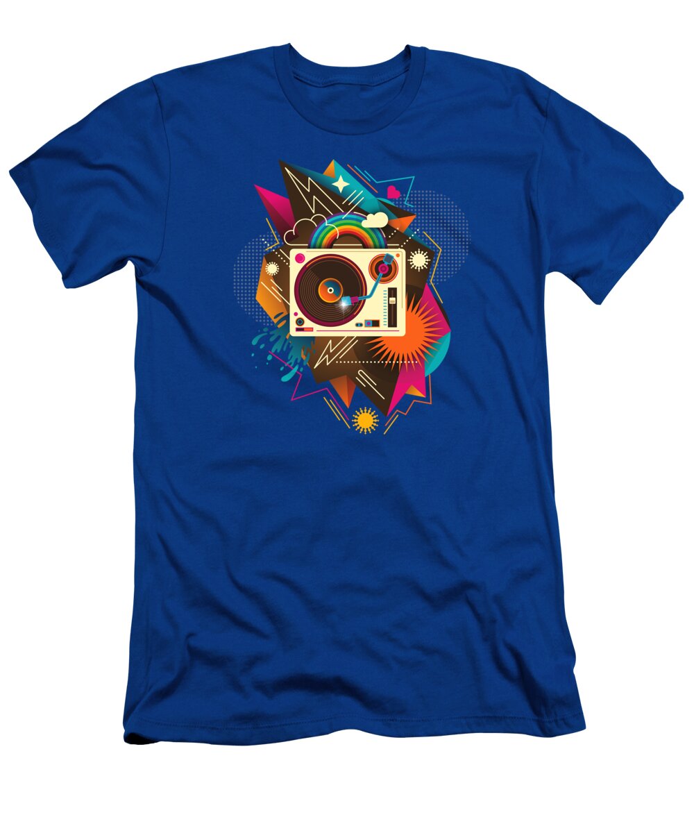 Goodtime Party Music Retro Rainbow Turntable Graphic Little Bunny Sunshine T-Shirt