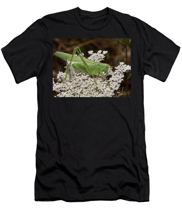Great Green Bush Cricket Nymph Resting on Flowers Tolfa Paul Harcourt Davies Natureplcom T-Shirt