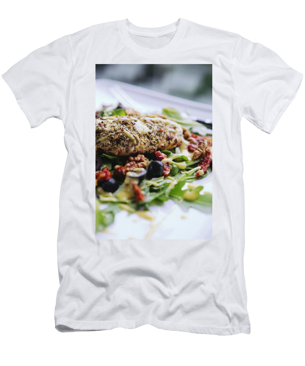 Grilled Chicken on a Rocket Salad with Dried Tomatoes Olives and Walnuts Karolina Kosowicz T-Shirt