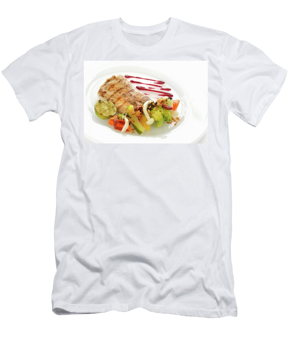 Grilled Fish Fillet with a Vegetable Salad Chilli Sauce and Lime Kaktusfactory T-Shirt