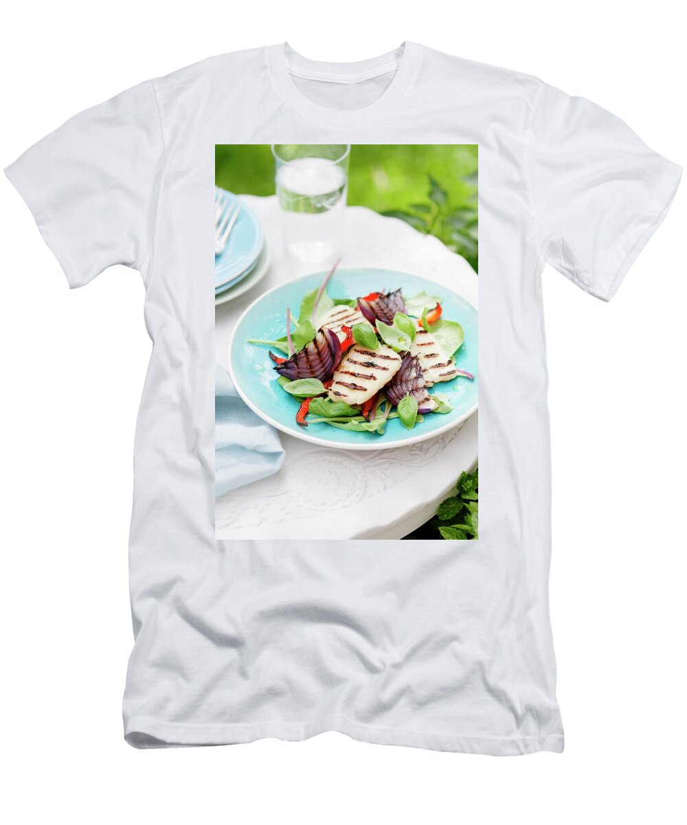 Grilled Haloumi and Red Onions on a Vegetable and Lettuce Salad Victoria Firmston T-Shirt