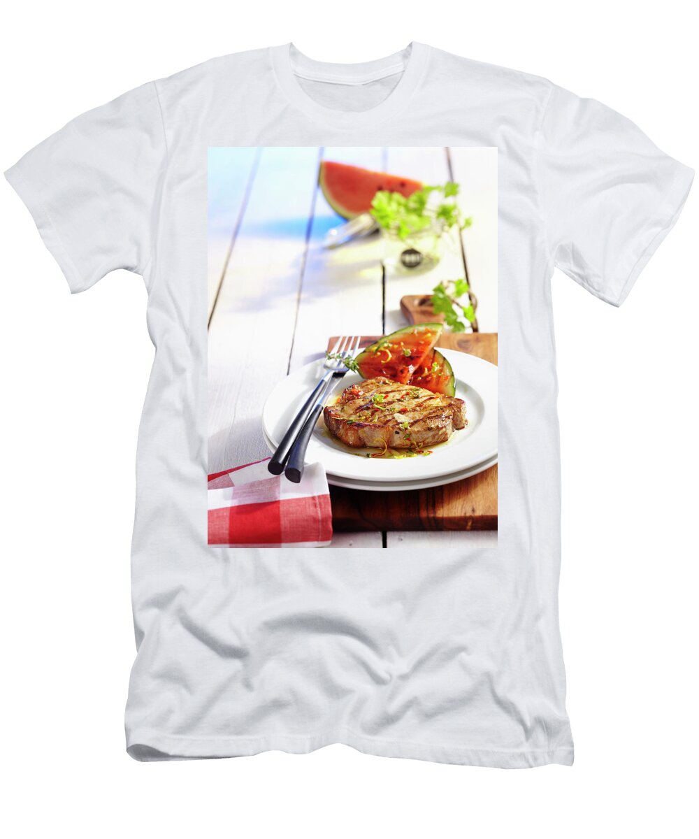 Grilled Marinated Pork Collar with Grilled Watermelon Teubner Foodfoto T-Shirt