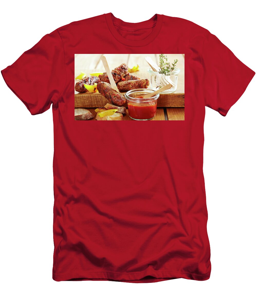 Grilled Minced Meat Sausages with Homemade Bbq Sauce Teubner Foodfoto T-Shirt