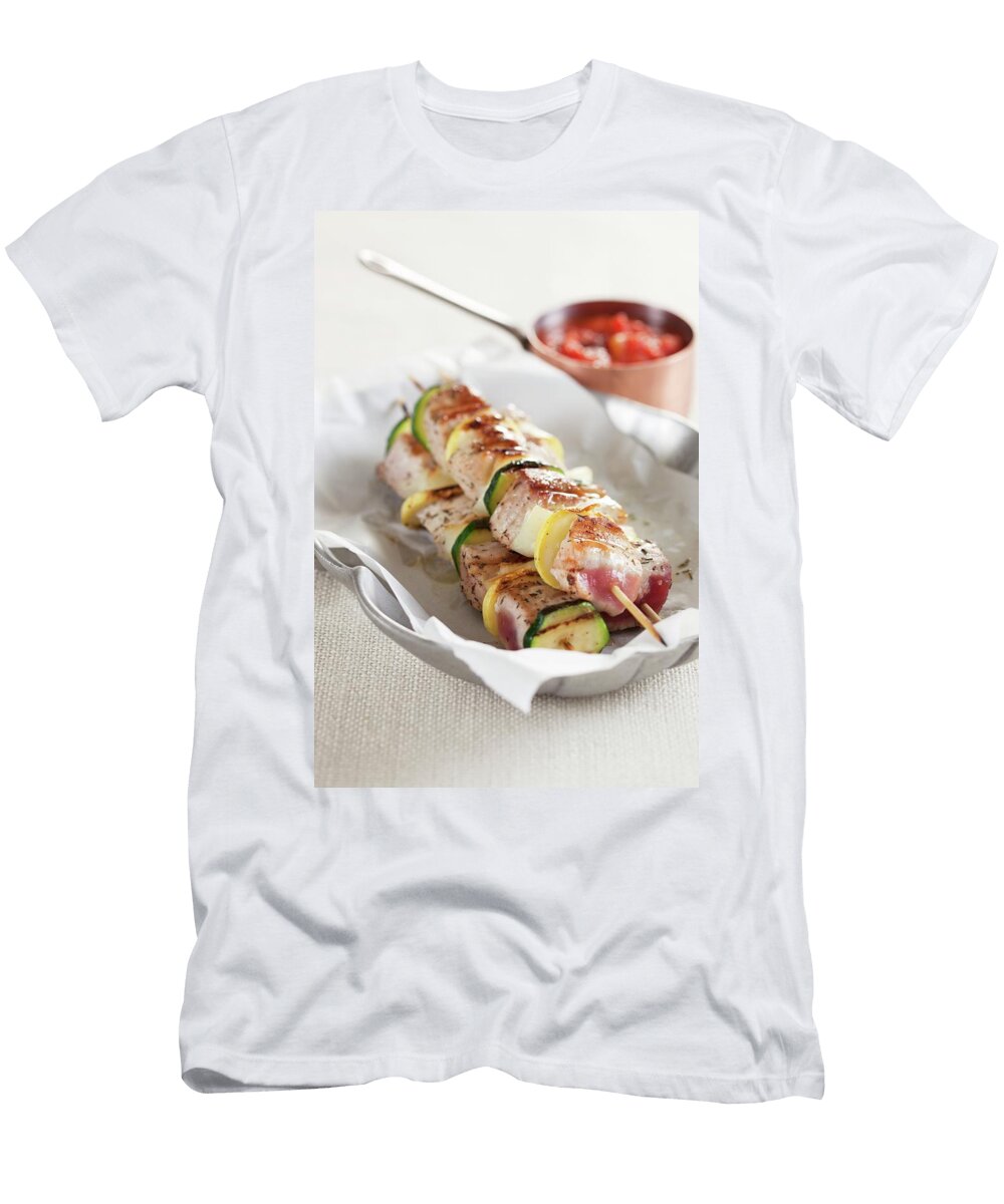 Grilled Tuna Fish Skewers with Squash Onions and Courgette Rene Comet T-Shirt