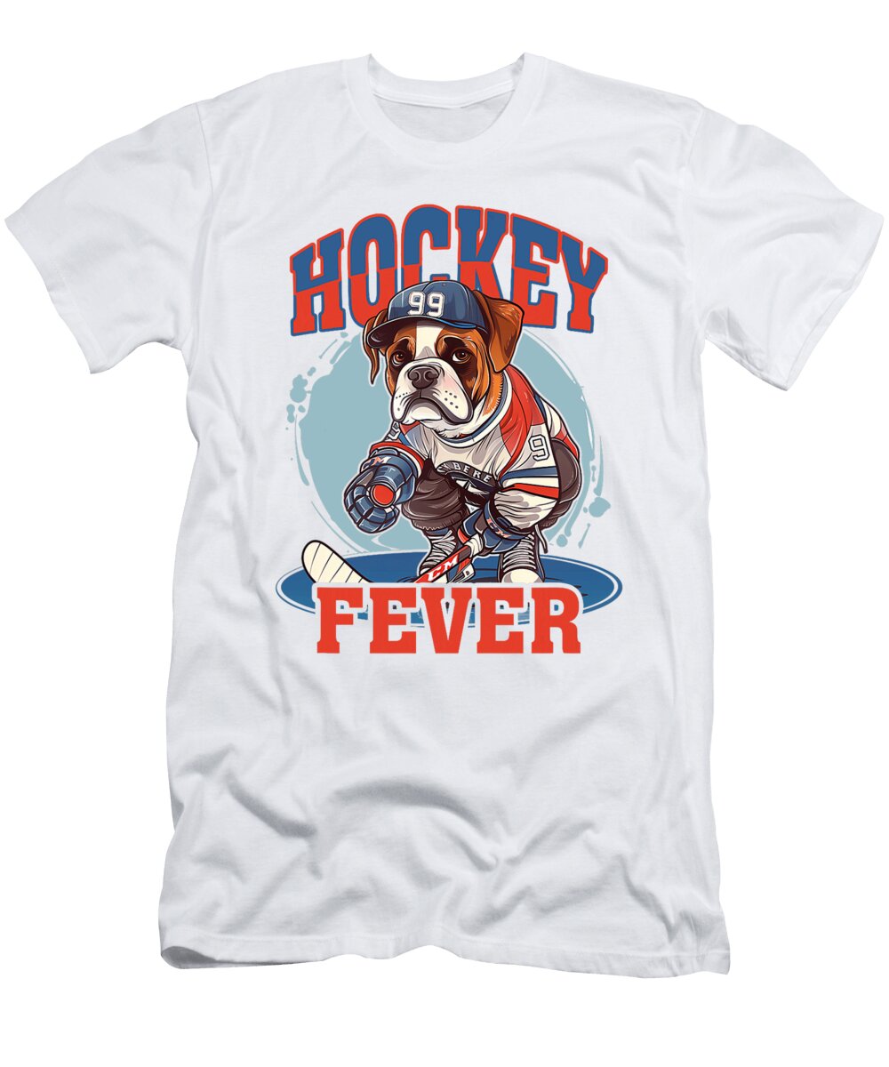 Hockey Fever a Boxer Dog in Cartoon Style Studi Alex T-Shirt