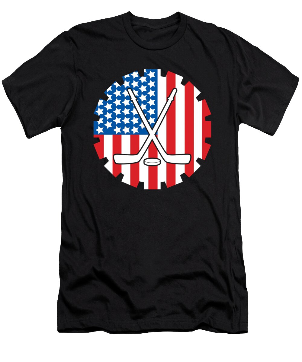 Hockey Lover Gift Patriotic American Flag Hockey Sticks Hockey Fan Kanig Designs T-Shirt