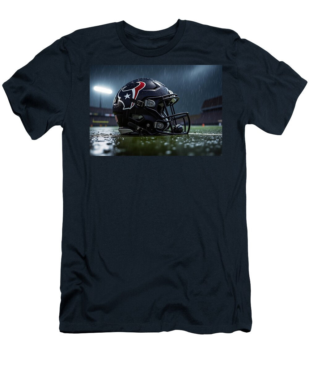 Houston Texans Helmet in Rainy Stadium Kevin Walker and Pixel Reverie T-Shirt