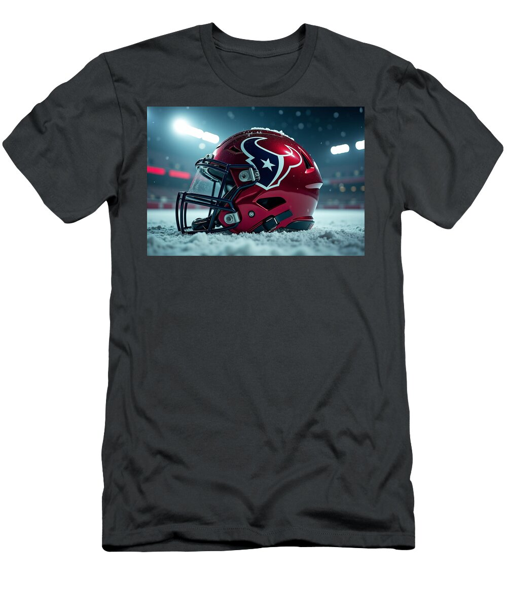 Houston Texans Helmet in Snow Kevin Walker and Pixel Reverie T-Shirt