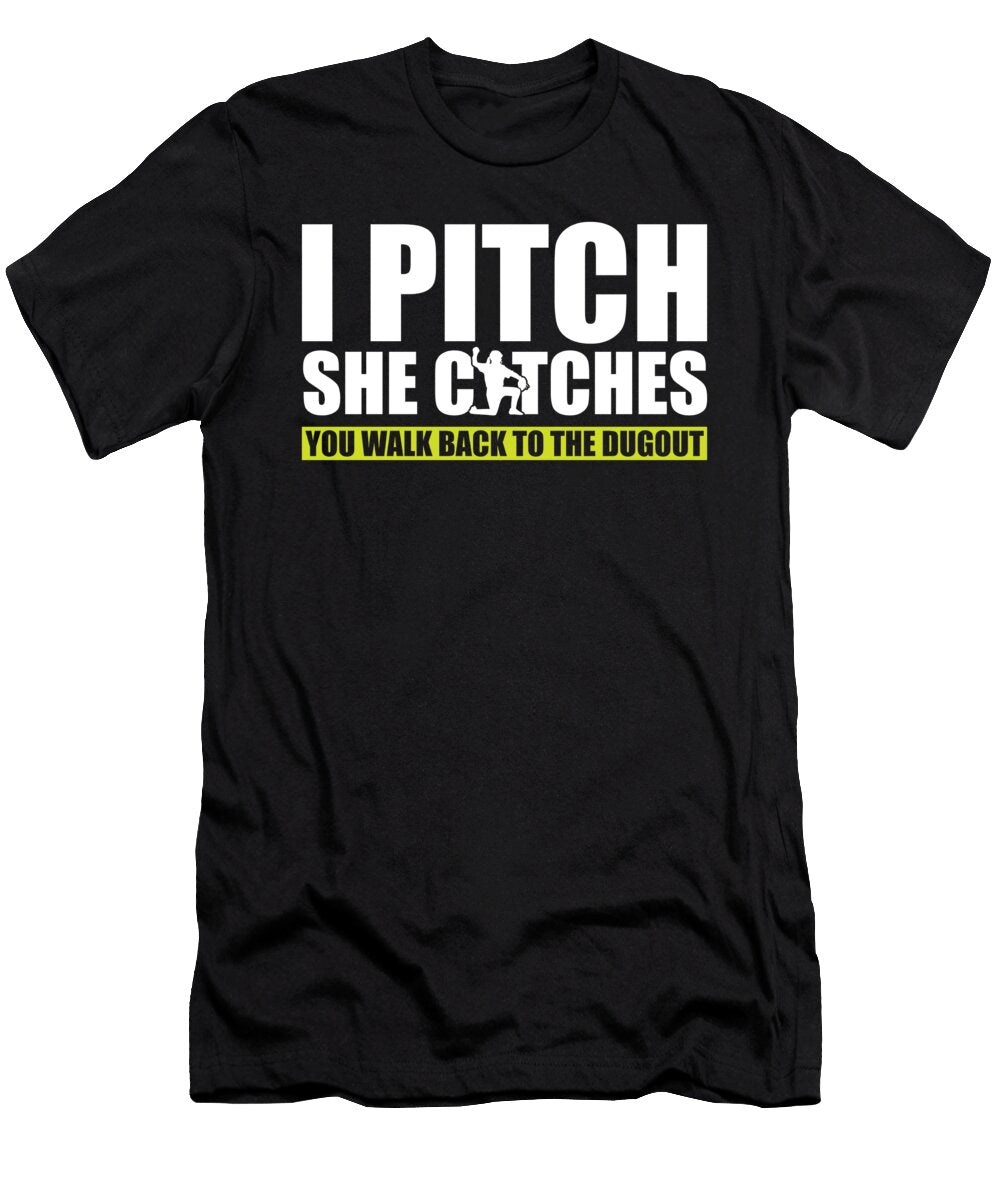 I Pitch She Catches Batter Catcher Softball Pitcher Crazy Squirrel T-Shirt
