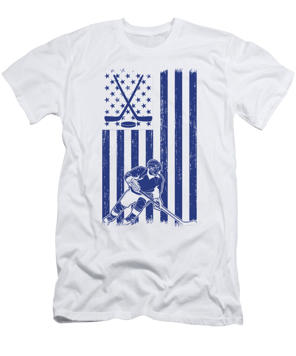 Ice Hockey Player Gift Ideas American Flag Hockey Fan Kanig Designs T-Shirt