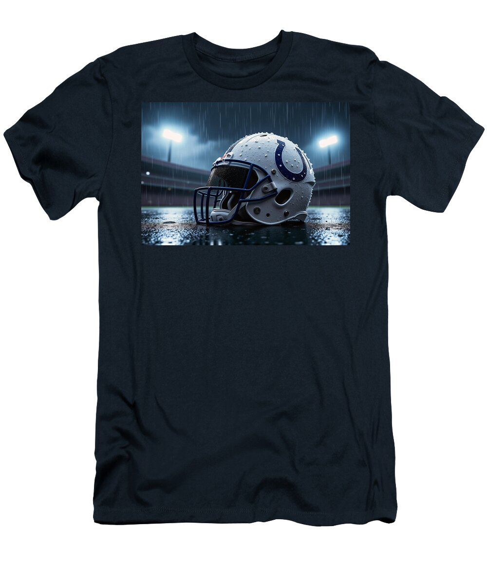 Indianapolis Colts Helmet in the Rain Kevin Walker and Pixel Reverie T-Shirt