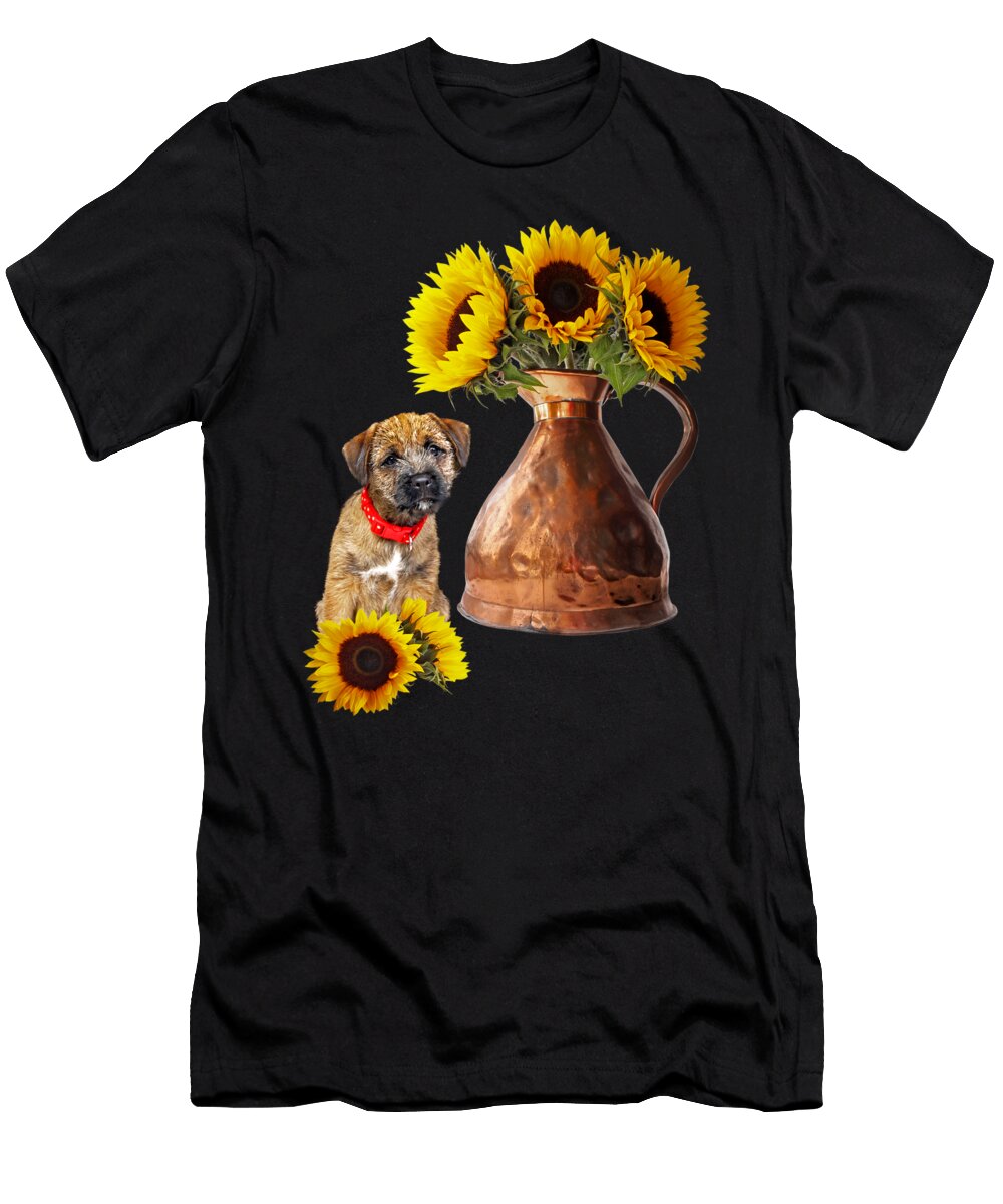 It Wasnt Me Border Terrier Puppy with Sunflowers Gill Billington T-Shirt