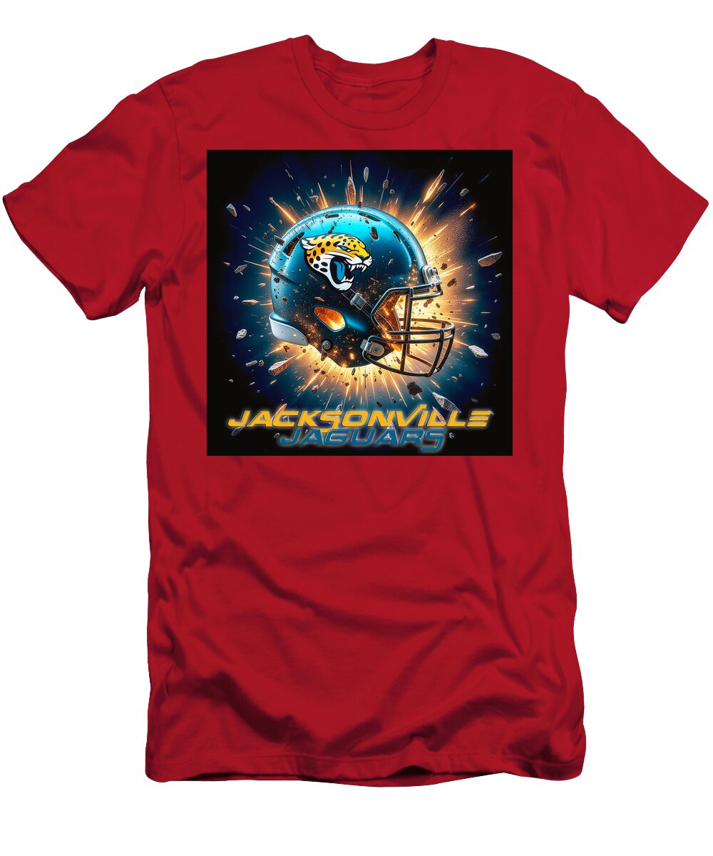 Jacksonville Jaguars Football Helmet Explosion Kevin Walker and Pixel Reverie T-Shirt