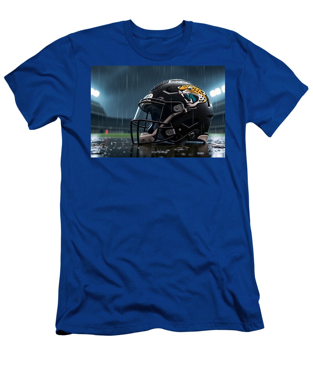 Jacksonville Jaguars Helmet in Rainy Stadium Kevin Walker and Pixel Reverie T-Shirt