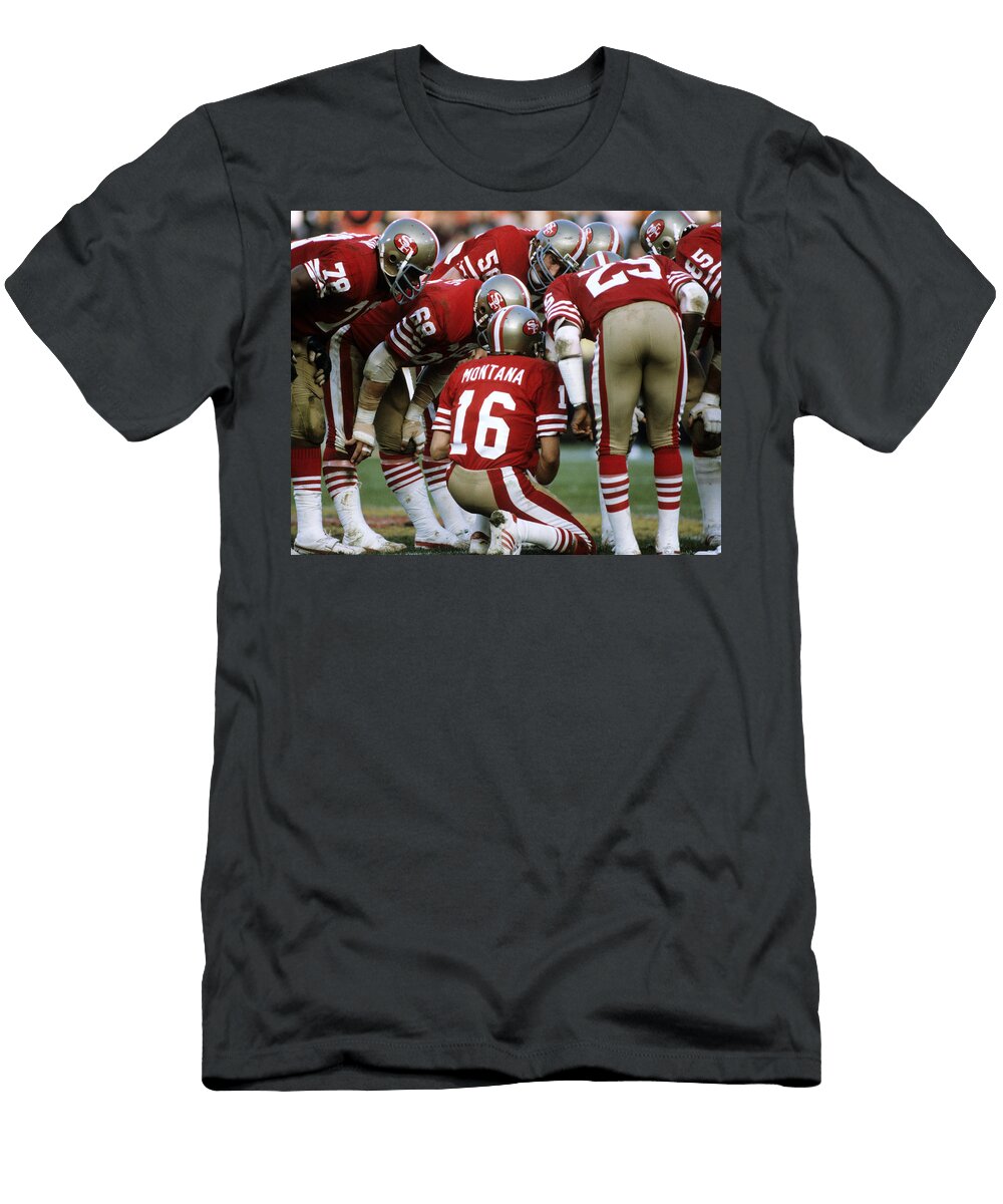 Joe Montana in the Huddle Mitchell Reibel T-Shirt