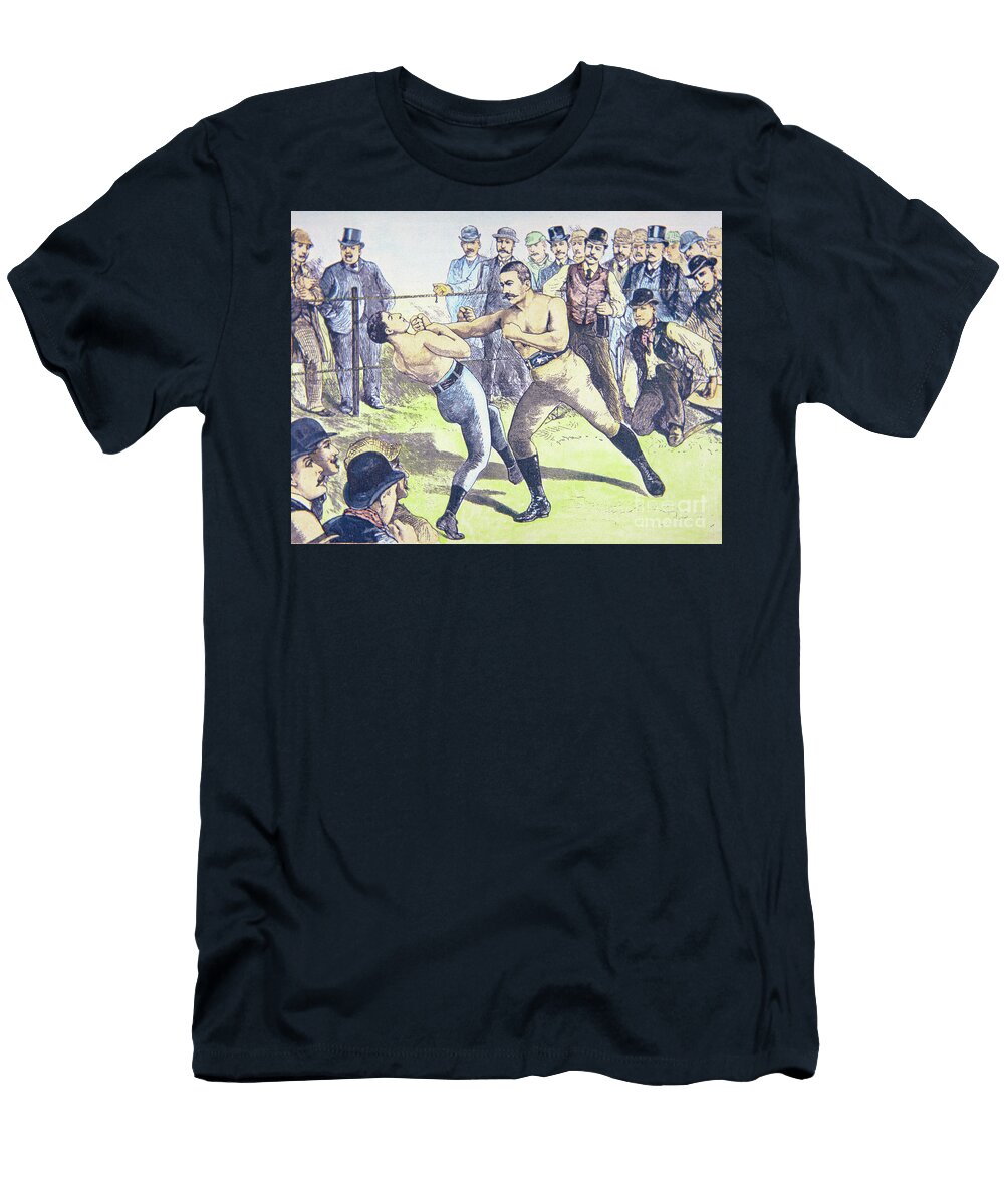 John L Sullivan V Charlie Mitchell on 10th March 1888 At Chantilly France French School T-Shirt