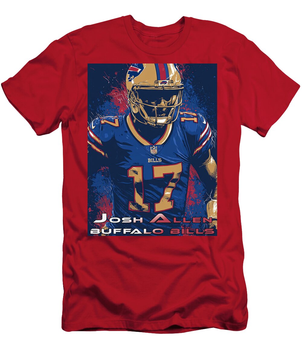 Josh Allen Buffalo Bills Portrait Kevin Walker and Pixel Reverie T-Shirt