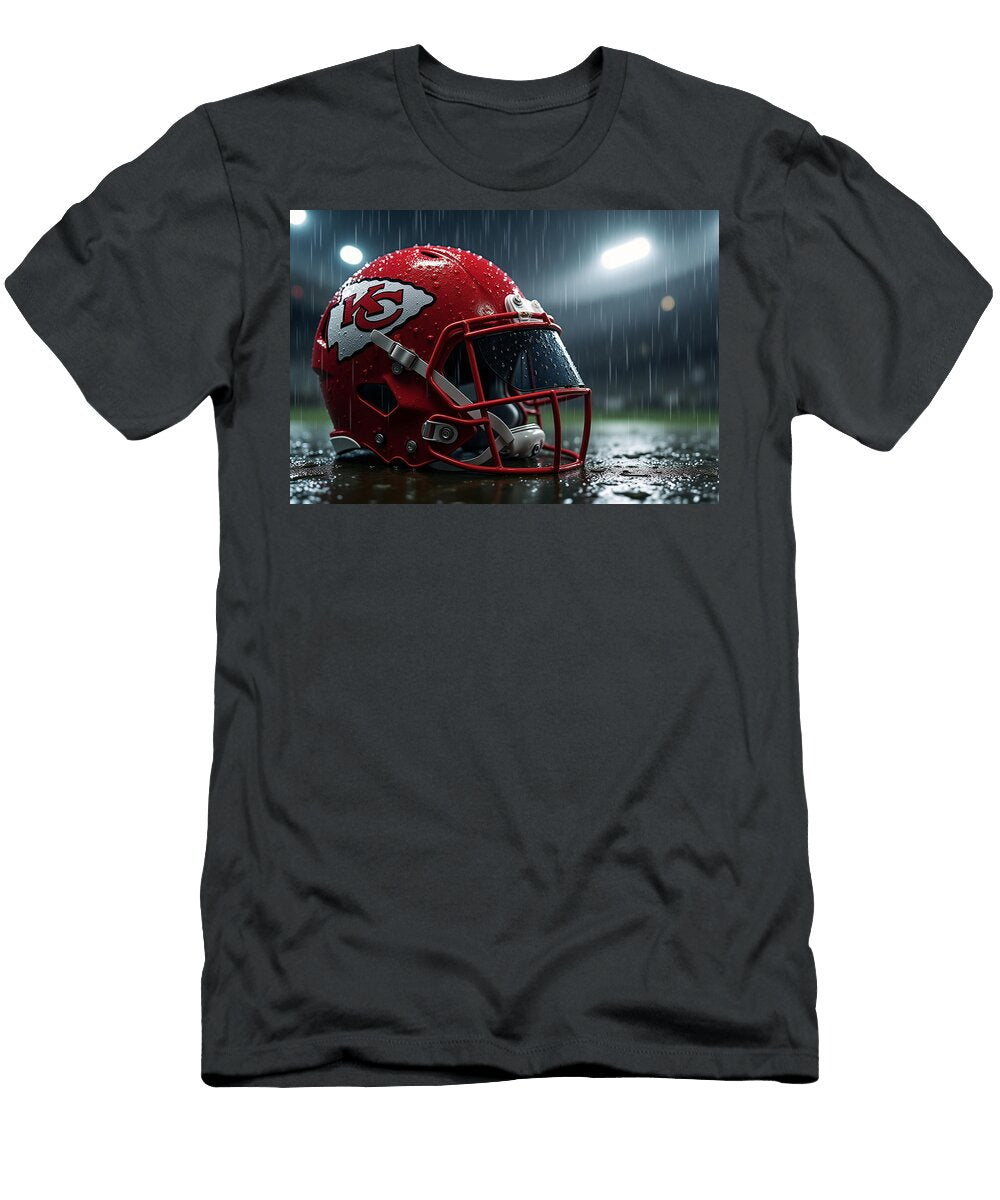 Kansas City Chiefs Helmet in Rain Kevin Walker and Pixel Reverie T-Shirt
