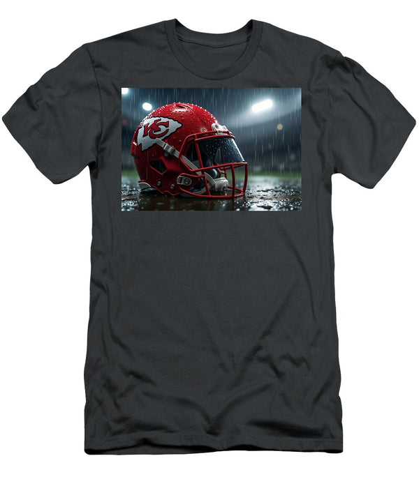 Kansas City Chiefs Helmet in Rain Kevin Walker and Pixel Reverie T-Shirt
