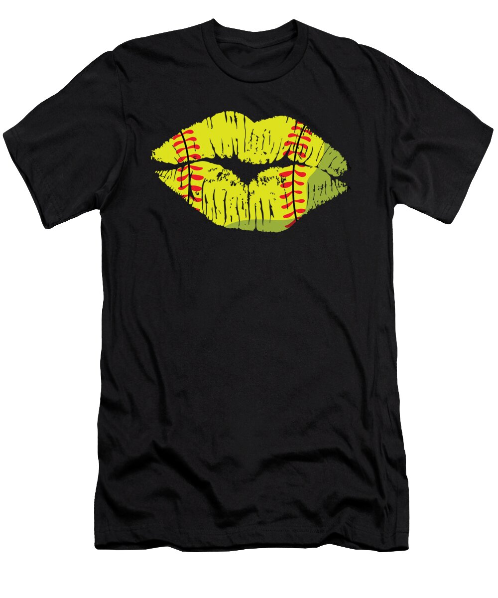 Kiss Softball Lips Baseball Ball Bat Pitcher Catcher Gift Thomas Larch T-Shirt
