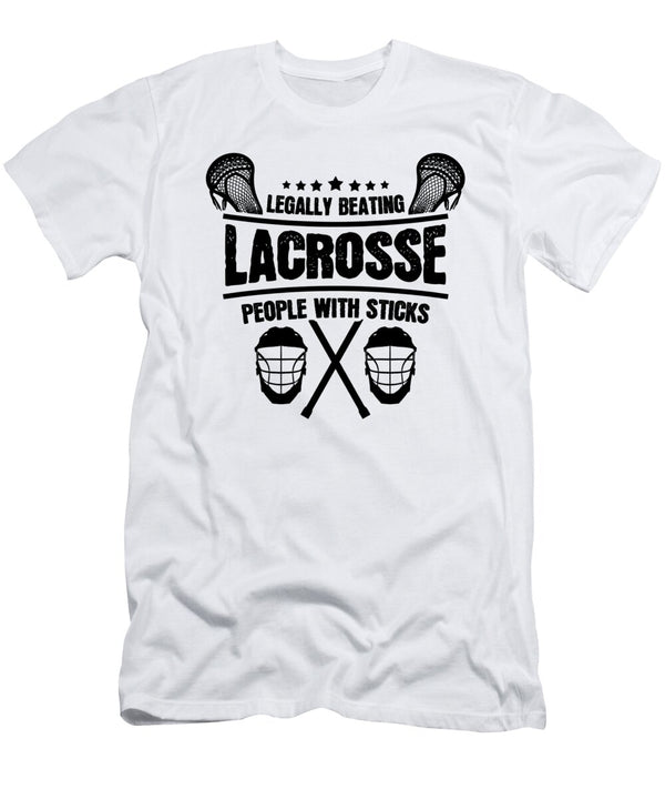 Lacrosse Humor Legally Beating People with Sticks Lacrosse Gifts Kanig Designs T-Shirt