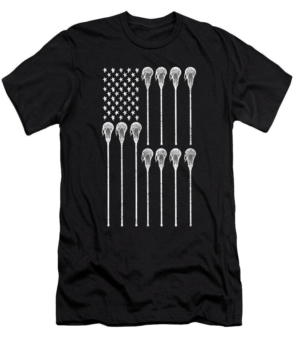Lacrosse Player Gift Idea American Flag Lacrosse Stick Fun Lacrosse Kanig Designs T-Shirt