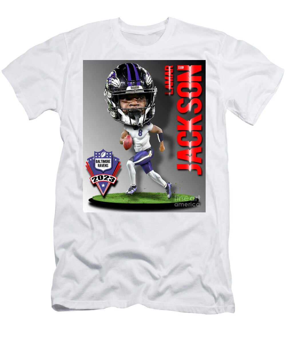 Lamar Jackson Baltimore Ravens Bobble Head 1 Robert Williams T-Shirt