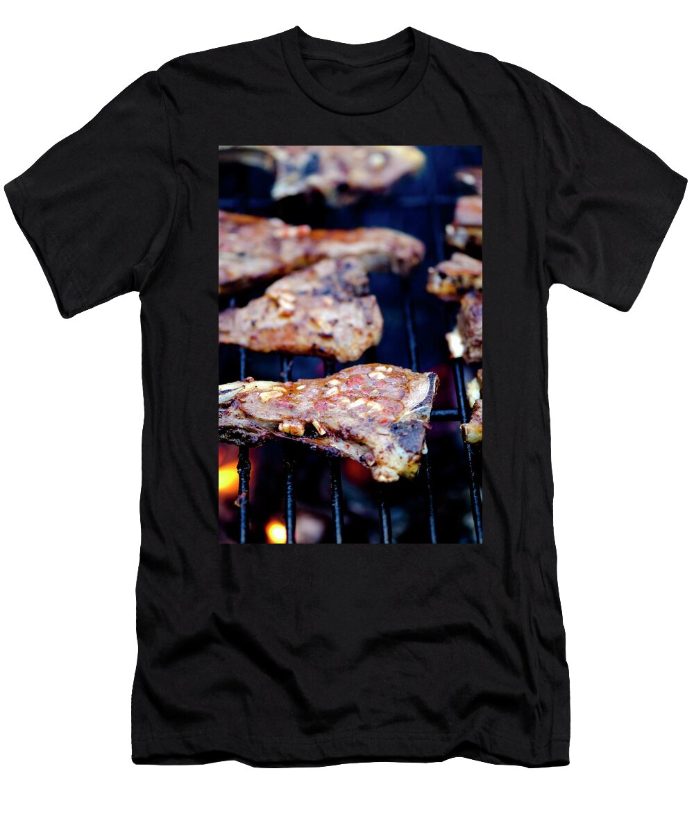 Lamp Chops Marinated with Chilli and Garlic on a Barbecue Jamie Watson T-Shirt