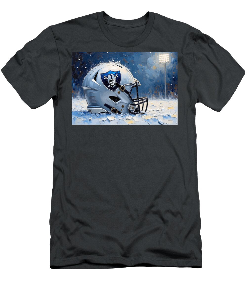 Las Vegas Raiders Helmet Under Stadium Lights Kevin Walker and Pixel Reverie T-Shirt