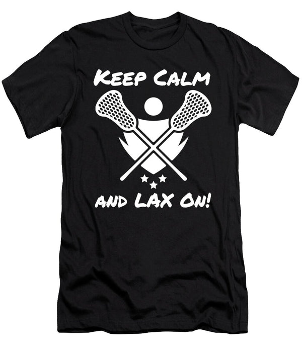 Lax Player Lacrosse Lover Gift Keep Calm and Lax on Kanig Designs T-Shirt