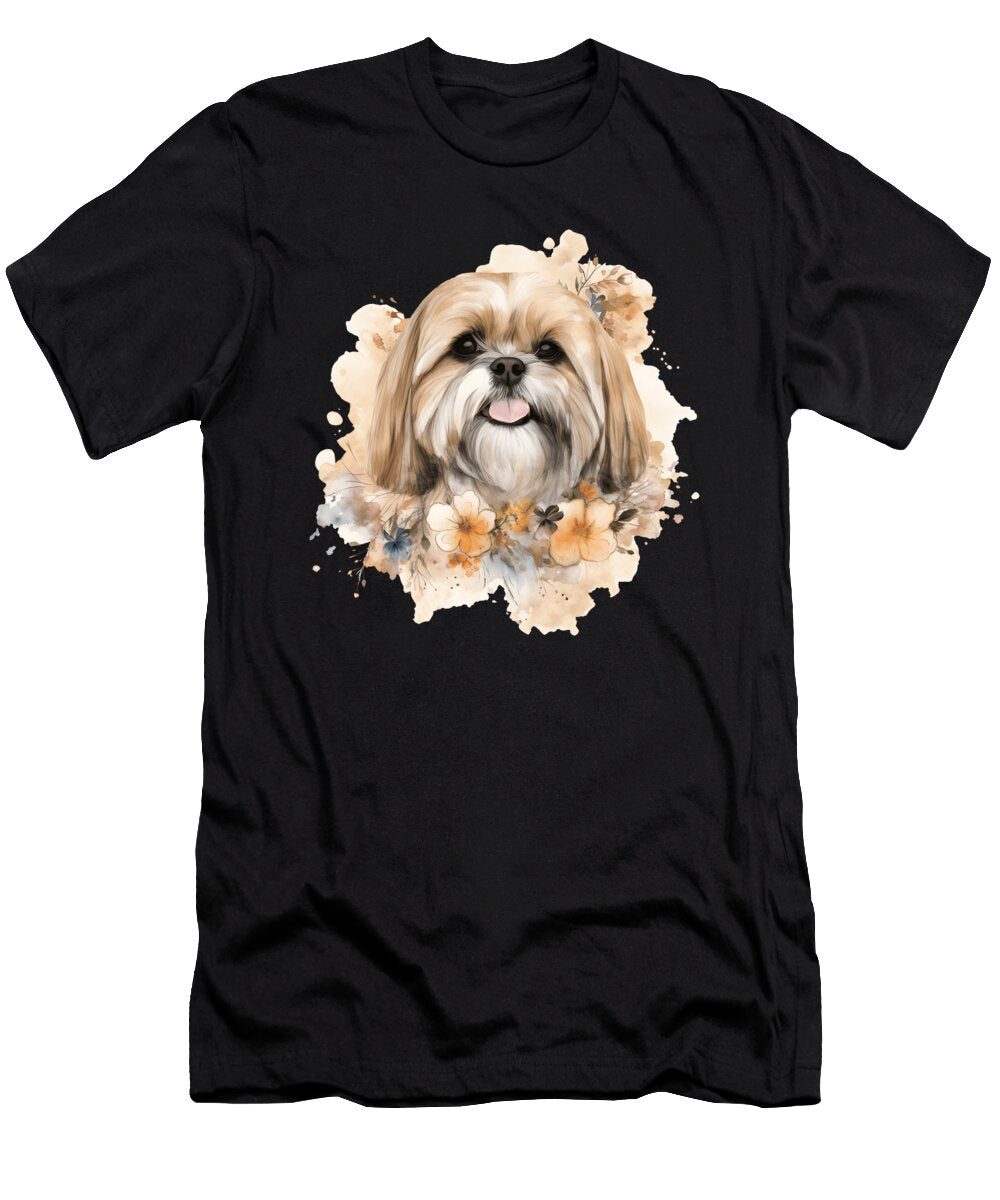 Lhasa Apso Dog Watercolor Floral Heidi Joyce T-Shirt