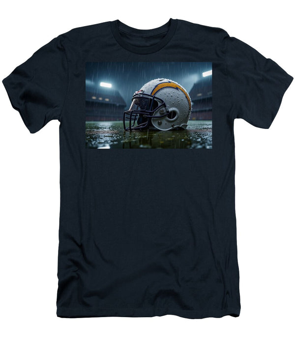 Los Angeles Chargers Helmet in Rainy Stadium Kevin Walker and Pixel Reverie T-Shirt