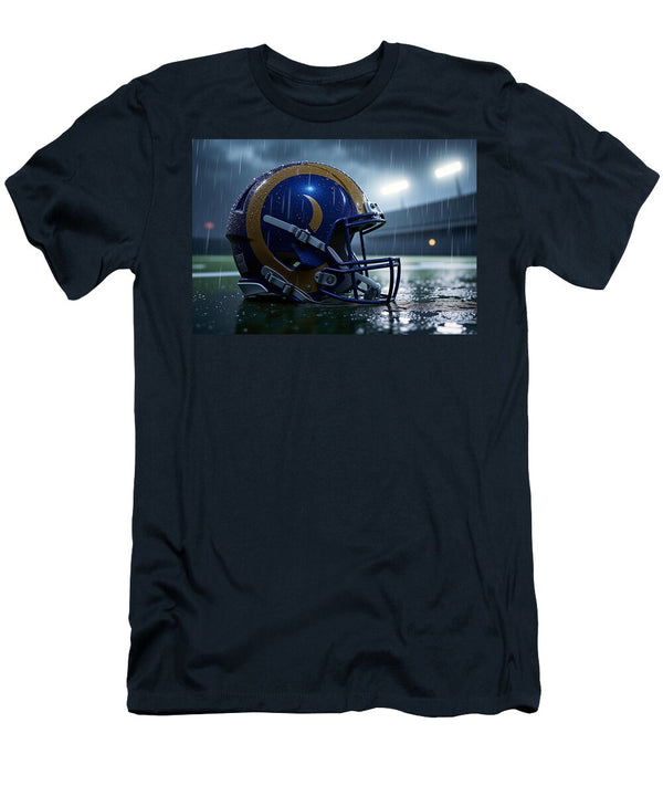 Los Angeles Rams Football Helmet Under Stadium Lights Kevin Walker and Pixel Reverie T-Shirt
