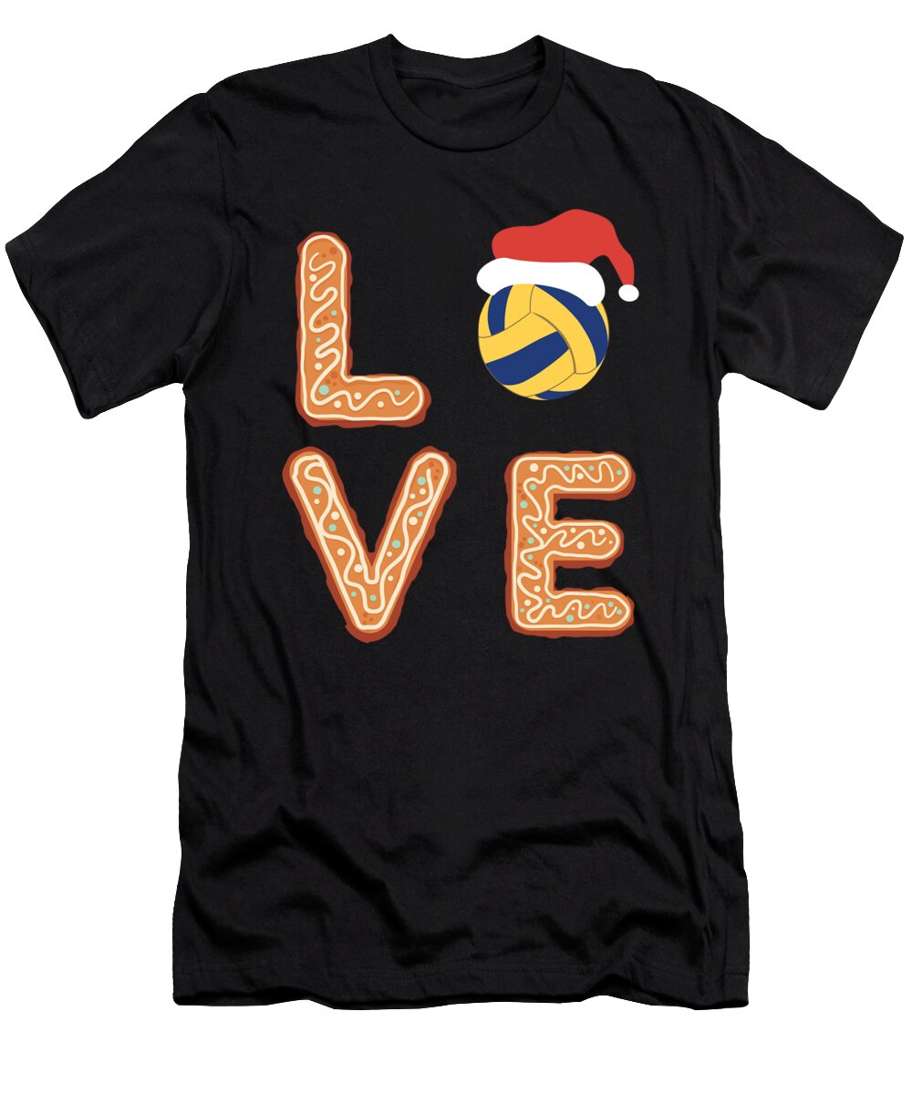 Love Christmas Volleyball Santa Hat Cookies Gift Haselshirt T-Shirt