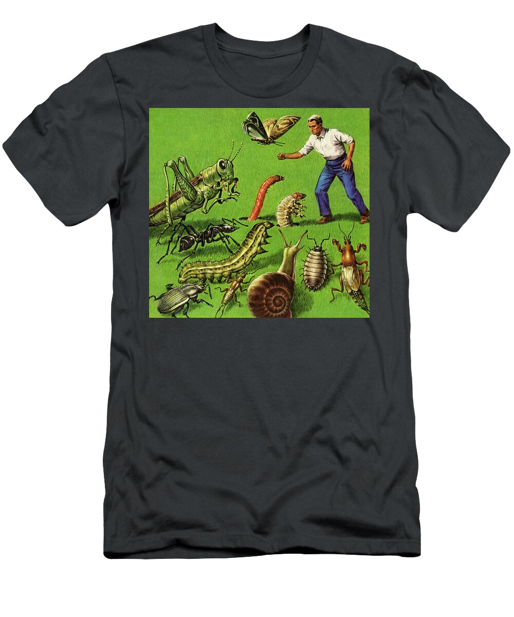 Man and Giants Bugs Csa Images T-Shirt