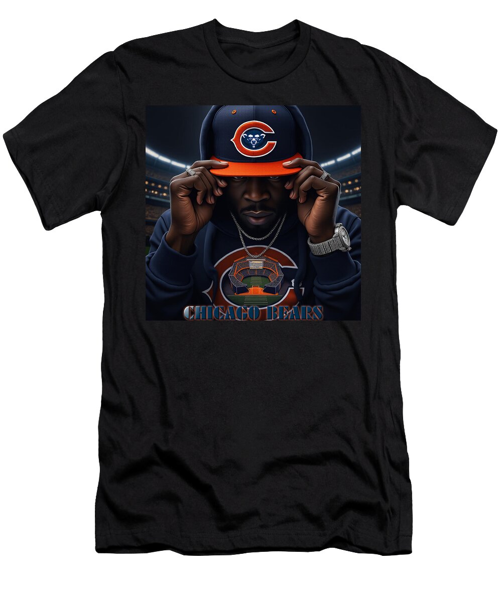 Man Wearing Chicago Bears Cap Kevin Walker and Pixel Reverie T-Shirt