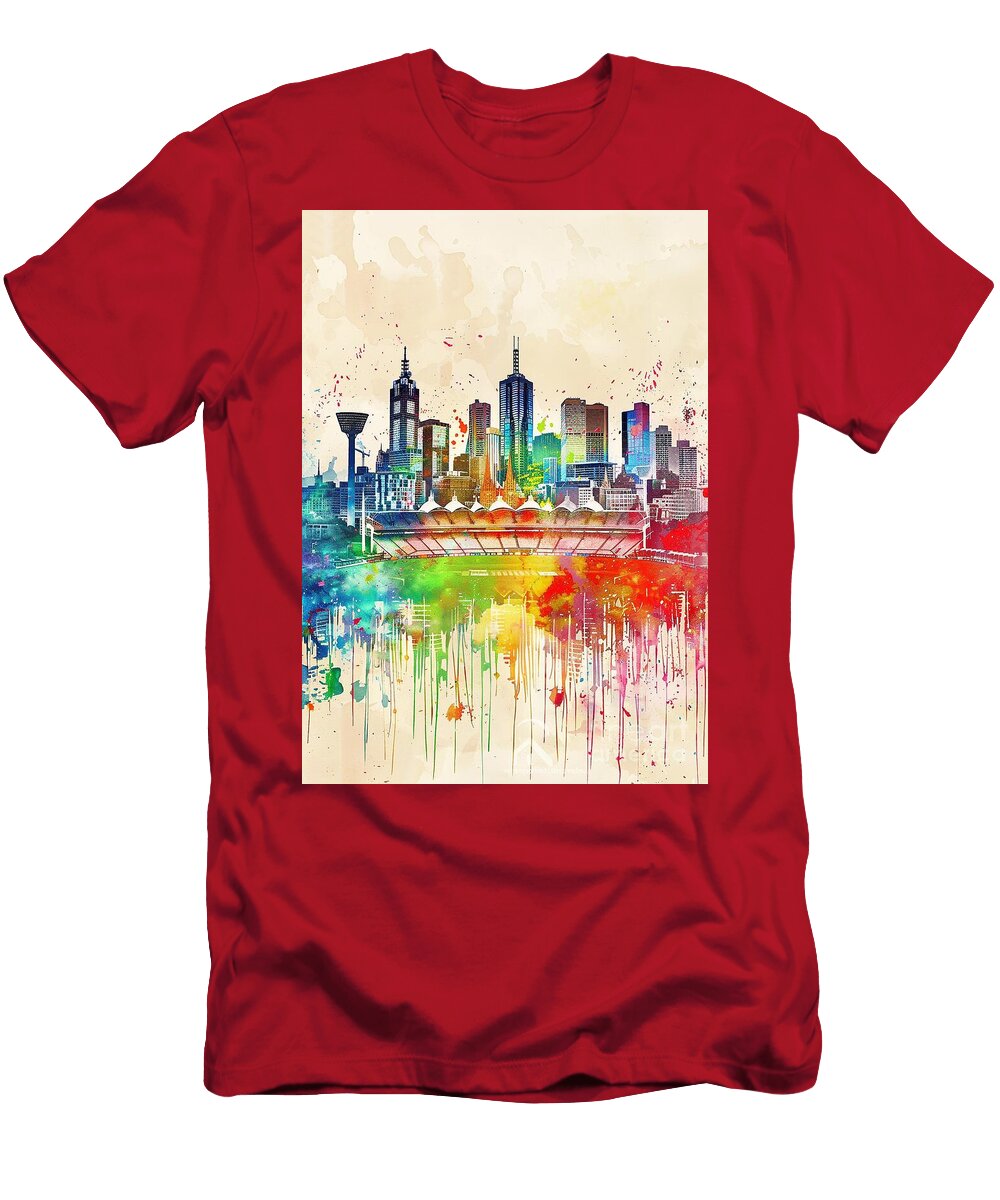 Melbourne Cricket Ground Australia Colorful Cityscape Clark Leffler T-Shirt